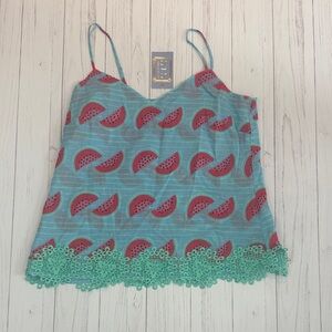 NWT Sail to Sable Watermelon Print Cami Top with Lace Trim